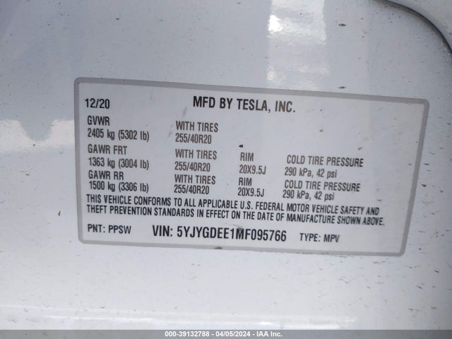 2021 TESLA MODEL Y 5YJYGDEE1MF095766 Photo 8