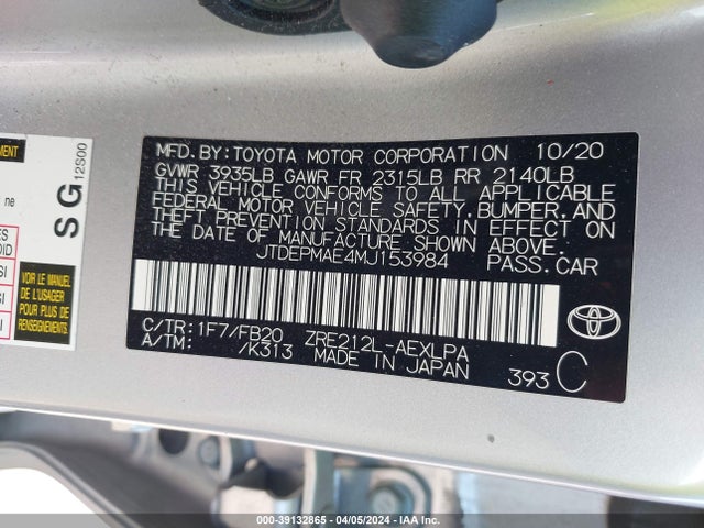 Toyota COROLLA LE 2021 JTDEPMAE4MJ153984 Image 9