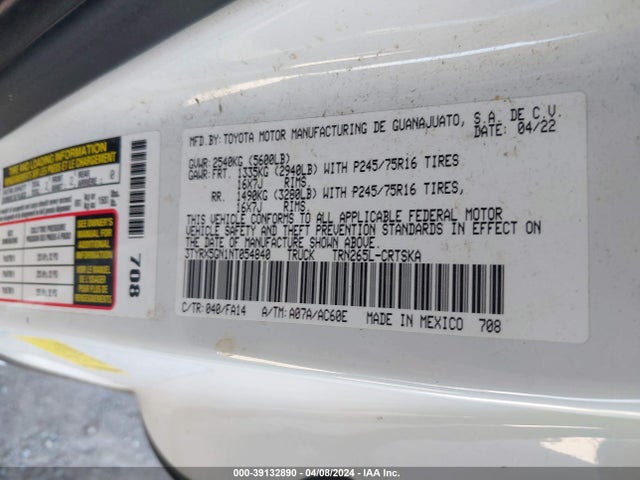 Toyota Tacoma Sr 2022 3TYRX5GN1NT054840 Image 9
