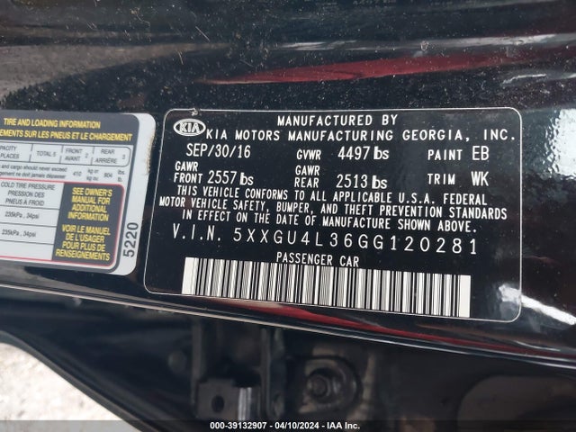 KIA OPTIMA EX 2016 5XXGU4L36GG120281 Image 9