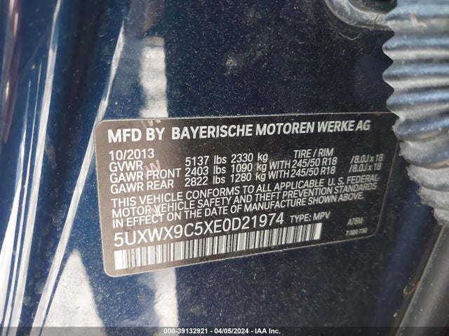 BMW X3 Xdrive28i 2014 5UXWX9C5XE0D21974 Image 9