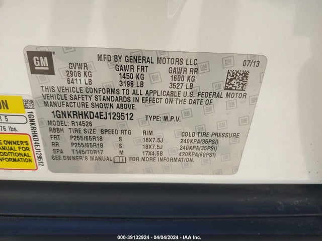 Chevrolet Traverse 2lt 2014 1GNKRHKD4EJ129512 Image 9