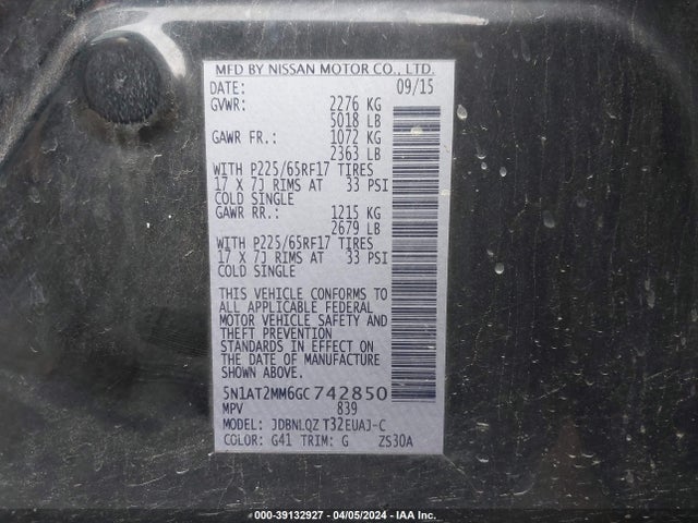 Nissan ROGUE SV 2016 5N1AT2MM6GC742850 Image 9