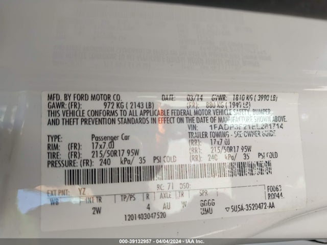 Ford FOCUS SE 2014 1FADP3F21EL281714 Image 9