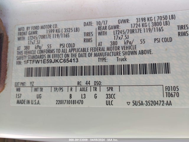 Ford F-150 Xlt 2018 1FTFW1E59JKC65413 Image 9