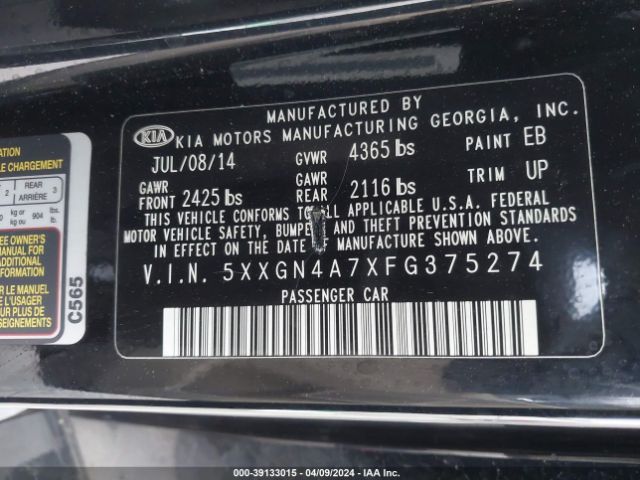 5XXGN4A7XFG375274 KIA OPTIMA EX