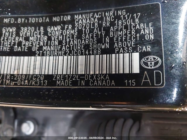 Toyota COROLLA SE 2018 2T1BURHE2JC014488 Image 9