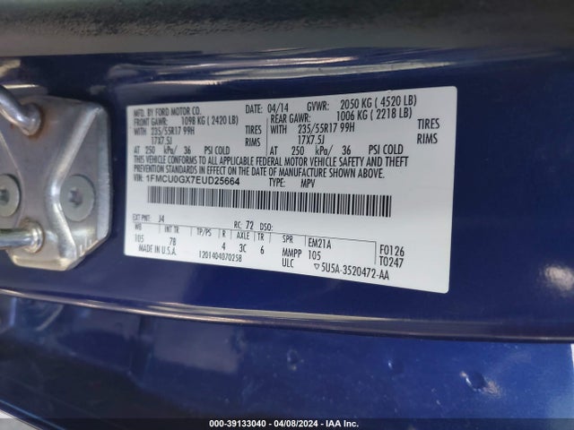 Ford ESCAPE SE 2014 1FMCU0GX7EUD25664 Image 9