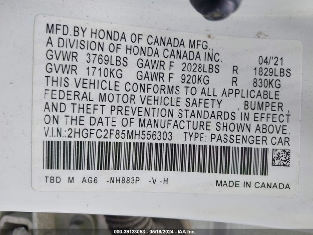 Honda Civic Sport 2021 2HGFC2F85MH556303 Image 9