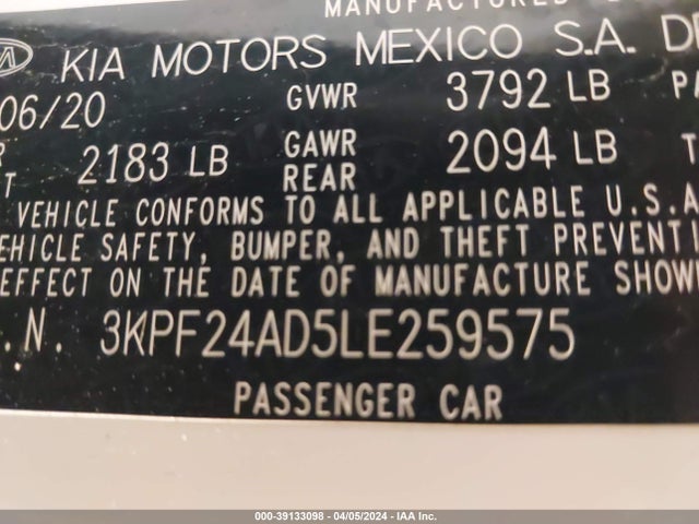 KIA Forte Lxs 2020 3KPF24AD5LE259575 Image 9