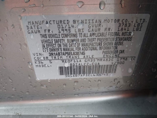 Nissan SENTRA S 2014 3N1AB7AP5EL638745 Image 9