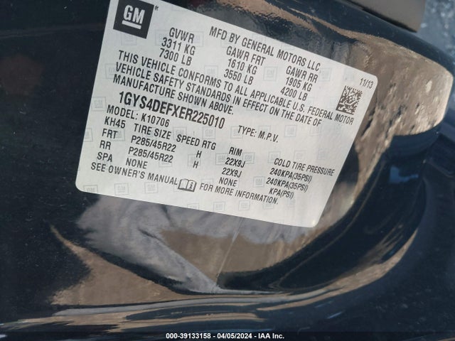 1GYS4DEFXER225010 Cadillac Escalade Platinum