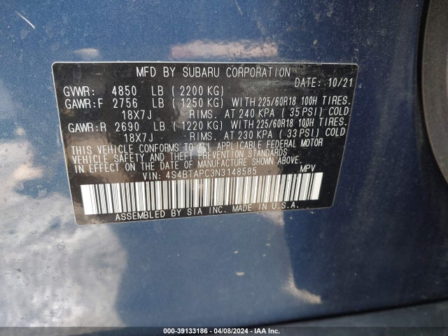Subaru Outback Touring 2022 4S4BTAPC3N3148585 Image 9