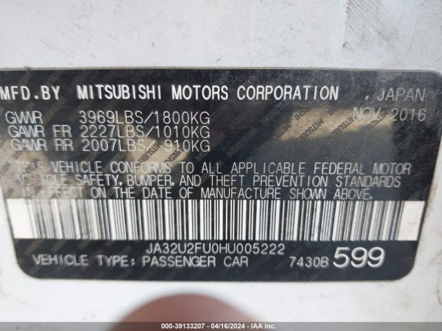 JA32U2FU0HU005222 Mitsubishi LANCER ES