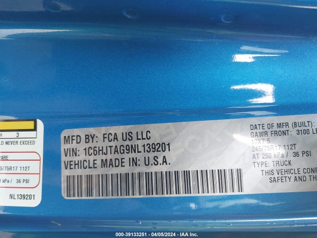1C6HJTAG9NL139201 Jeep Gladiator Sport 4x4