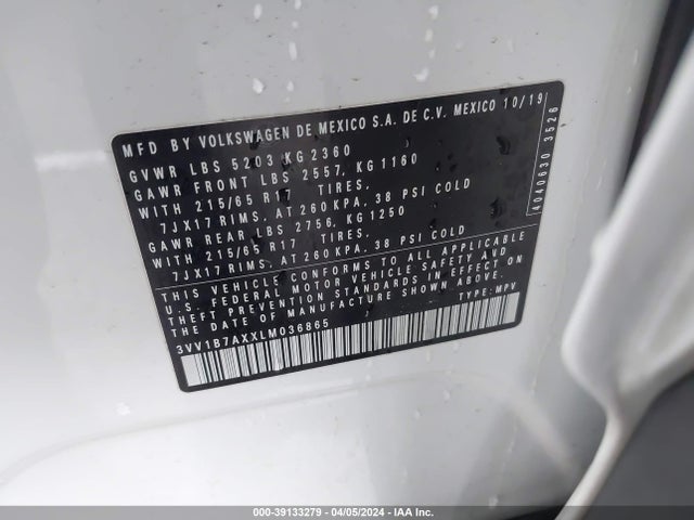 3VV1B7AXXLM036865 Volkswagen Tiguan 2.0t S