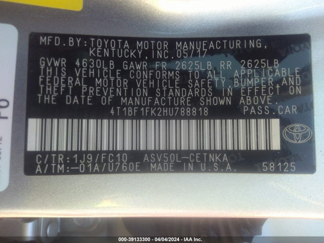 Toyota CAMRY LE 2017 4T1BF1FK2HU788818 Image 9