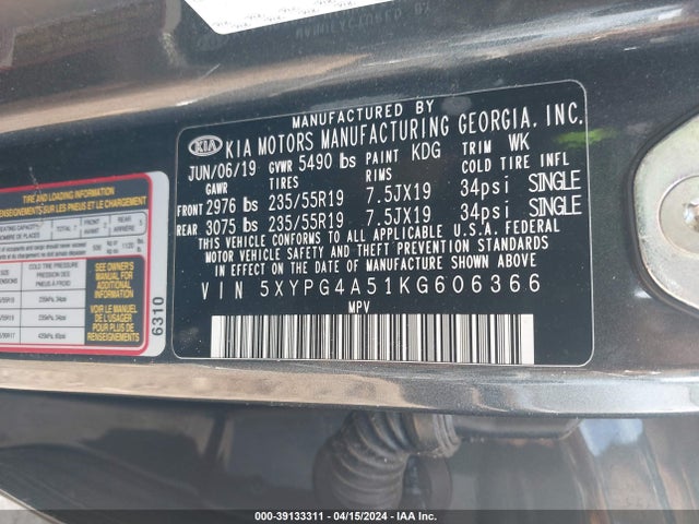 KIA Sorento 3.3l S 2019 5XYPG4A51KG606366 Image 9