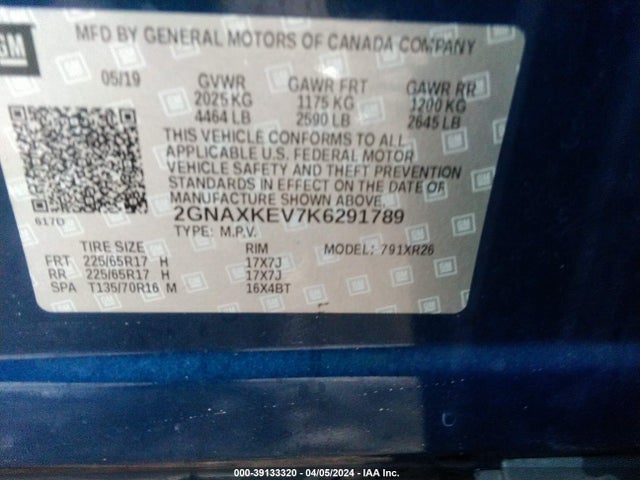 Chevrolet EQUINOX LT 2019 2GNAXKEV7K6291789 Image 9