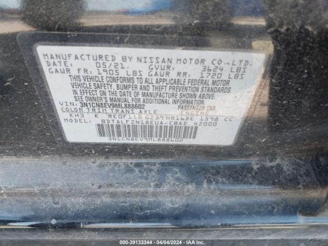 3N1CN8EV9ML888602 Nissan Versa Sv Xtronic Cvt
