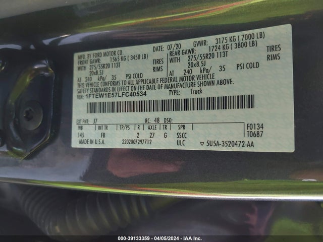 Ford F-150 Xlt 2020 1FTEW1E57LFC40534 Image 9