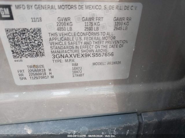 3GNAXVEX9KS557656 Chevrolet EQUINOX LT