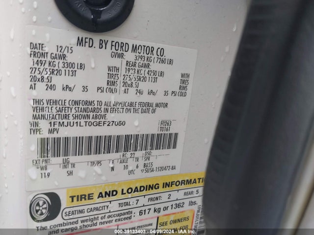 Ford Expedition Platinum 2016 1FMJU1LT0GEF27050 Image 9