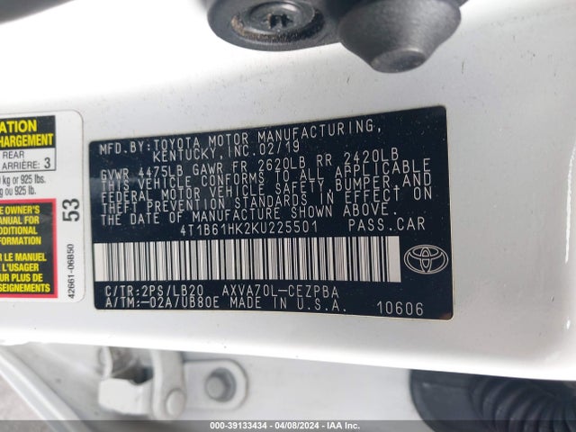 Toyota CAMRY XSE 2019 4T1B61HK2KU225501 Image 9