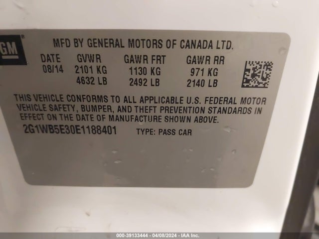 Chevrolet Impala Limited Lt 2014 2G1WB5E30E1188401 Image 9