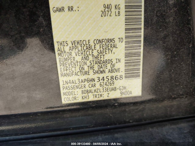 Nissan Altima 2.5 Sr 2017 1N4AL3AP6HN345868 Image 9