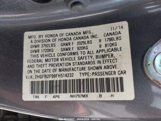 2HGFB2F99FH514232 Honda Civic Ex-l