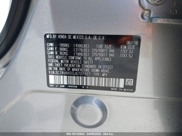 Honda HR-V LX 2018 3CZRU6H33JG727427 Image 9