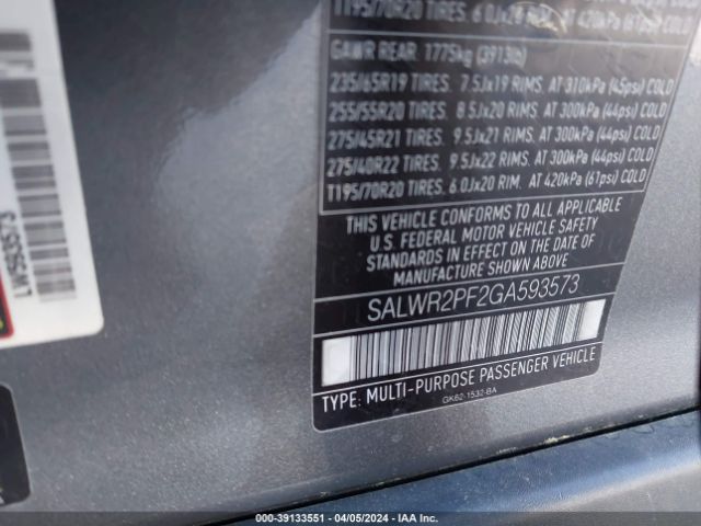 SALWR2PF2GA593573 Land Rover Range Rover Sport 3.0l V6 Supercharged Hse