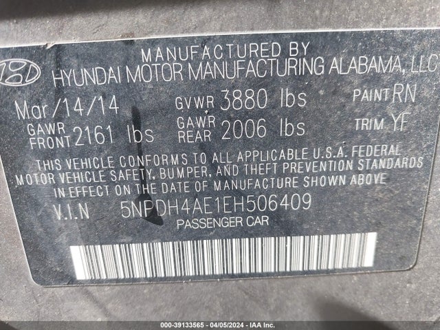 Hyundai ELANTRA SE 2014 5NPDH4AE1EH506409 Image 9