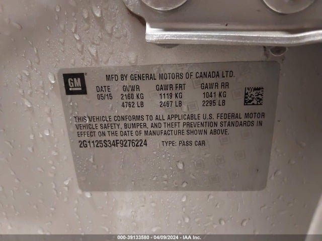 Chevrolet Impala 2lt 2015 2G1125S34F9276224 Image 9