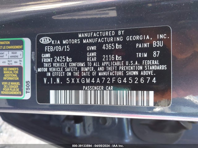 KIA Optima Lx 2015 5XXGM4A72FG452674 Image 9