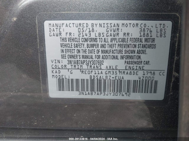 Nissan SENTRA S 2018 3N1AB7AP3JY307692 Image 9