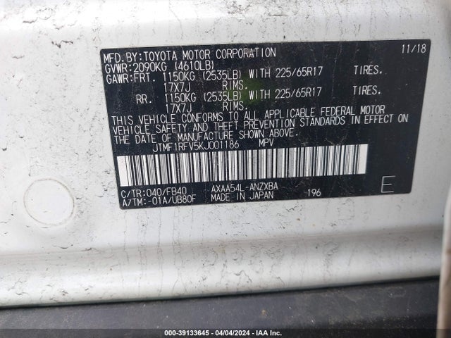 Toyota RAV4 LE 2019 JTMF1RFV5KJ001186 Image 9