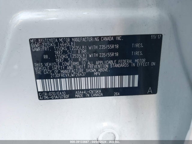 2T3DFREVXJW726437 Toyota Rav4 Platinum