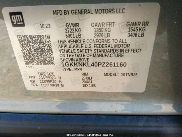 1GKKNKL40PZ261160 GMC Acadia Fwd Sle
