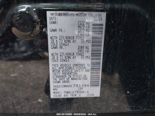 Nissan Rogue Sl 2015 5N1AT2MVXFC791394 Image 9