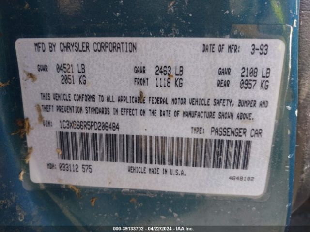 1993 CHRYSLER NEW YORKER 1C3XC66R5PD206484 Photo 8