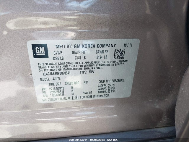 KL4CJASB0FB070541 Buick Encore