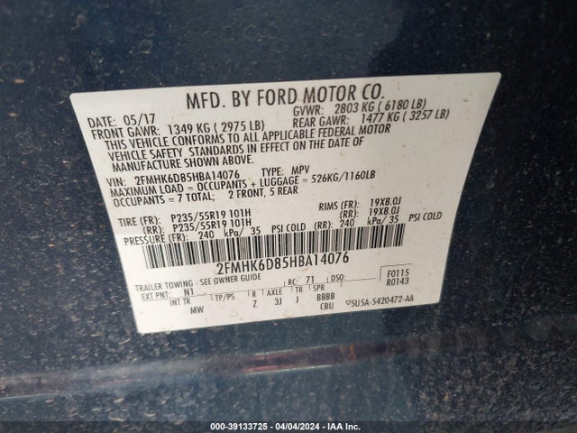 Ford Flex Limited 2017 2FMHK6D85HBA14076 Image 9