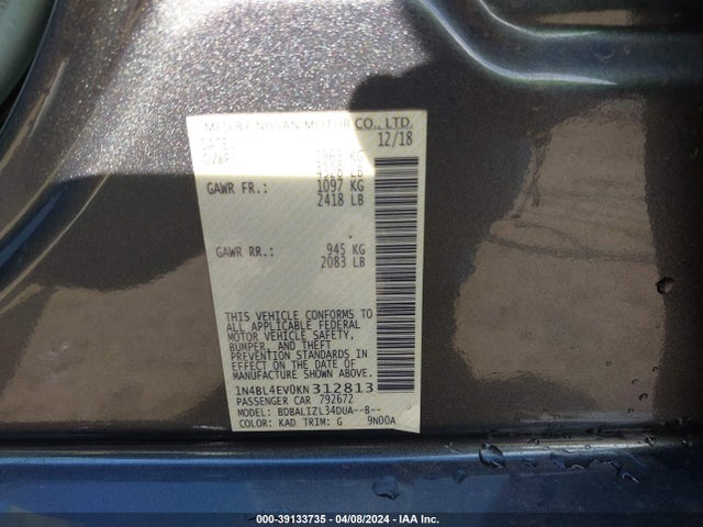 Nissan Altima 2.5 Sl 2019 1N4BL4EV0KN312813 Image 9