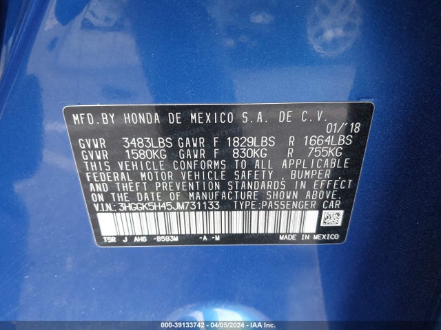 Honda FIT LX 2018 3HGGK5H45JM731133 Image 9