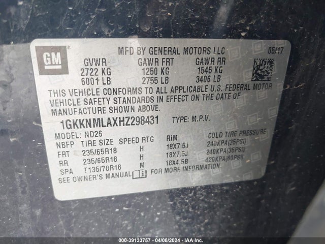 GMC Acadia Slt-1 2017 1GKKNMLAXHZ298431 Image 9