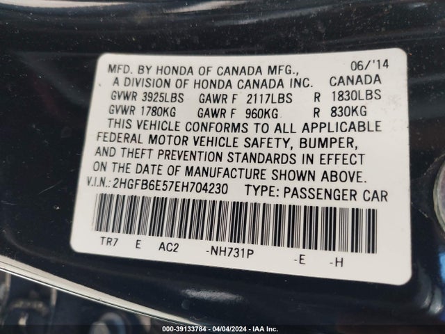 Honda CIVIC SI 2014 2HGFB6E57EH704230 Image 9
