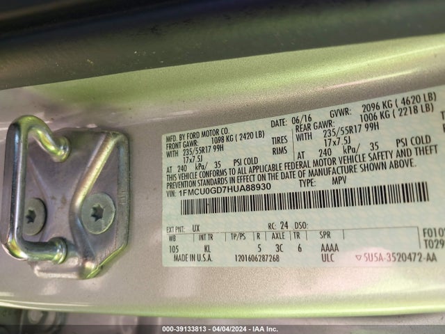 Ford ESCAPE SE 2017 1FMCU0GD7HUA88930 Image 9