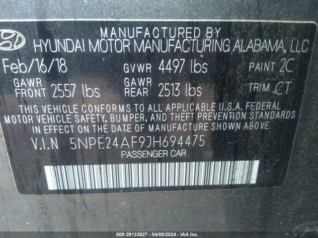 Hyundai SONATA SE 2018 5NPE24AF9JH694475 Image 9